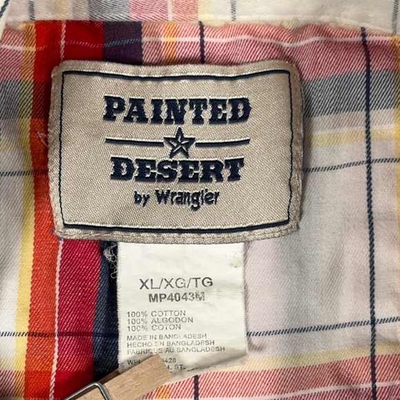 Vintage Wrangler Shirt Adult LARGE White Red Madras Plaid Painted Desert Y2K - Picture 4 of 10